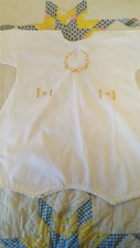 Vintage 1930's Baby Infant Romper, white cotton, with yellow embroidery