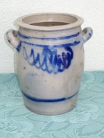 schöner alter blau grauer Tontopf mit Griffen , Übertopf, Steingut TT42