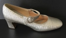 Vintage Nanette Imperials Sz 8 M Silver Lame Classic Mary Jane Style 1960s Shoes