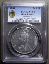 Rare! 1888 Great Britain Double Florin - Pcgs Au50 - Inverted 1 - Rare!