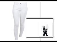 RH Kinder Turnierset Weiße Reithose Reiter Hose Strümpfe Reithandschuhe weiß 