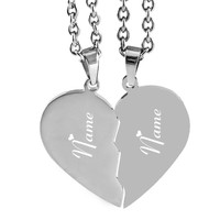 Anhänger Edelstahl Partner geteilte Herzen mit Gravur inkl. 2x 50 cm Kugelketten