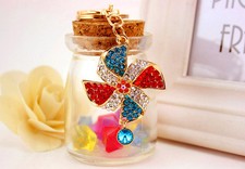 Rhinestone bling crystal windmill Stylish charm Car Purse Key chain ring Finder