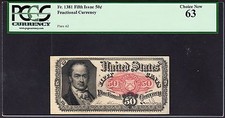 Us 50c Fractional Currency Fr 1381 Pcgs 63 Ch Cu