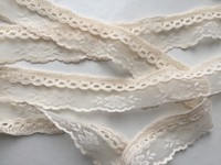 Zarte zweilagige Tüll Spitze,Band,Shabby,Borte,Cremeweiß,37mm,lfm