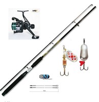 Spinnrute Set 1,80 Meter 2-Teilig 10-25 g + Rolle Schnur Blinker Spinner Vorfach