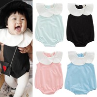 Newborn Baby Girl's Doll Collar Sleeveless Bodysuit Romper Jumpsuit Clothes 0-2Y