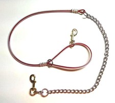 Red 5' Cable Dog Lead / Leash with 2' Chain (Heavy Duty Cable, Chain & Snaps)