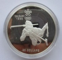 Kanada 20 Dollars 1986, Olympiade Calgary 1988, Biathlon ,Silber,PP.
