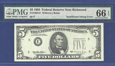 1995 $5 Error Richmond - Pmg Gem Cu 66 Epq - Richmond