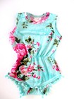 Baby Girl Romper 0-6 month, 6-12 months,1-2T Blue Floral Pom Pom Summer Tank Top