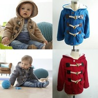 Baby Boys Girls Warm Fleece Hooded Coat Outerwear Snowsuit Kids Jacket Fashion