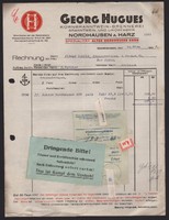 NORDHAUSEN, Rechnung 1939, Korn-Branntwein-Brennerei Georg Hügues