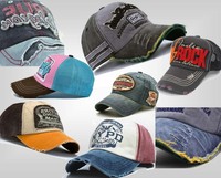 Vintage Distressed Jeans RETRO WASHED BASECAP BASEBALLCAP Cap Kappe USED LOOK A8