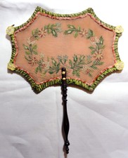 Stunning Victorian Era French Roses Embroidery & Ebony 2 Sided Kitchen Fan.