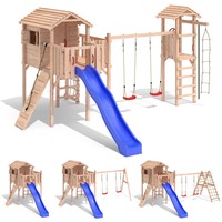 TERRIZIO Medi Spielturm Baumhaus Schaukel Kletterturm Rutsche Holz Stelzenhaus
