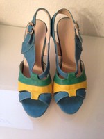 Sandalen Giulia Blau Gelb Grün Kork Blogger Leder Gr. 39 Np 129€