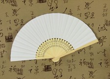 2 X Art Handmade Folding Bamboo Hand Fans Diy Hand-painted Paper Fan White