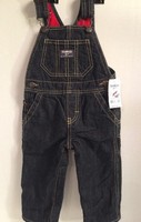 Boys OshKosh B'gosh Dark Blue Denim Lined Overalls Snaps Sz 12 Month NWT