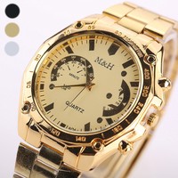 Luxus Herren Uhr Gold Edelstahl Band Analog Quartz Armbanduhr Sport Wrist Watch