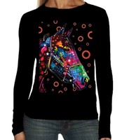 Velocitee Ladies Long Sleeve T-Shirt Psychedelic Horse Equine Riding A19045