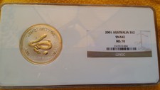 2001 Australia Lunar Snake S$2 Ngc Ms70 none finer! Rare 1/3 graded 70