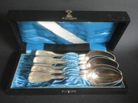 Jugendstil Besteck 6 Löffel Suppenlöffel Augsburger Faden   im original Kasten