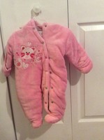 Little girls pink snowsuit with builtin feet and gloves - 3-6 months -Miniwear