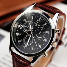 New Fashion Men's Date Leather Stainless Steel Military Sport Quartz Wrist Watch