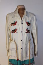 Vtg 60s 70s Turtle Embroidered Jacket Mod Boho Hippie Mexico Cotton Sanforized L