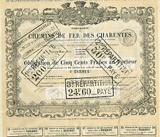 France Charentes Railway Company stock certificate 1863