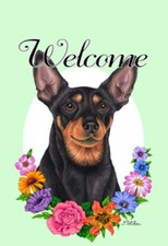 Garden Indoor/Outdoor Welcome Flag (Flowers) - Miniature Pinscher 632221