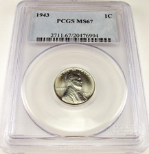 1943 1C Lincoln Cent Pcgs Ms67 ! Super Coin ! #6994
