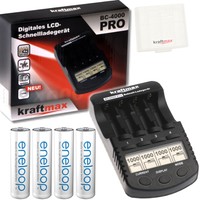 Kraftmax BC-4000 Pro Akku & USB Ladegerät + 4x Panasonic Eneloop Mignon AA Akkus