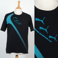 MENS PUMA VINTAGE RETRO 00'S 90'S BLACK CREW NECK SPORTS T-SHIRT JOG GYM L