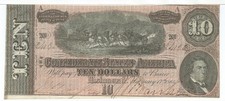 Csa 1864 Confederate Currency T68 $10 Note Horses pull Cannon Caisson #24130