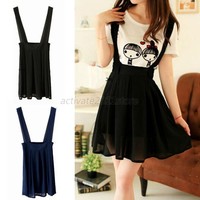 Sexy Solid Color A-Line Flared Bottom Suspender Mini Flirty Skater Skirt G93