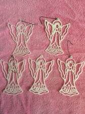 5 Angel Christmas Tree Ornaments White Glitter Holiday Decorations