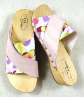 AFS Holz Schlappen Sandalen Pantoletten Schuhe rosa lila bunt Gr. D 37 ca. UK 4 