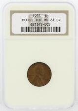 1955 Ngc Ms61 Bn Doubled Die One Cent Lot 219