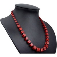 Designer Kette Collier, Koralle & Onyx & 925 Silber, Würfel, rot schwarz, Damen 