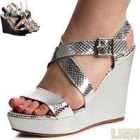 Damen Sandalen Plateau Sandaletten Keilabsatz Pumps Wedges Riemchen