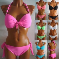 Damen Beachwear Neckholder Push Up Bügel-Bikini Badeanzug* XS S M L-34 36 38 40