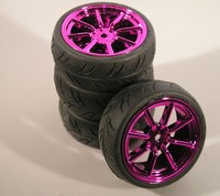 DYNH1524 RC Auto 1:10 Maßstab Sport Räder & Reifen 12mm Hex Lila Chrom 8 Speiche