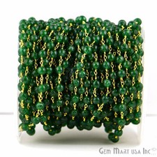 3 Ft Aventurine Smooth 5mm wire wrapped, 22k Gold Plated Rosary Chain Gpav-30005