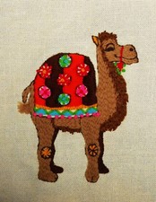 Colorful Camel Vintage Finished Kit Completed Wall Art Retro Crewel Embroidery