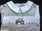 NWOT Petit Ami Smocked Jon Jon Romper 18 Mo Baby Boy Feature a tractor -cotton