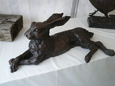 Bronze Hare laying life size , large bronze hare , laying hare sculpture statue