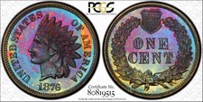 1876 Proof Indian Head Pcgs Pr65Bn - Monster Rainbow Toned - Registry Quality