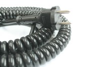 TBS - Spiralkabel PUR 2x1,0 schwarz LANG / 5 Meter mit Stecker und AEH SP-012